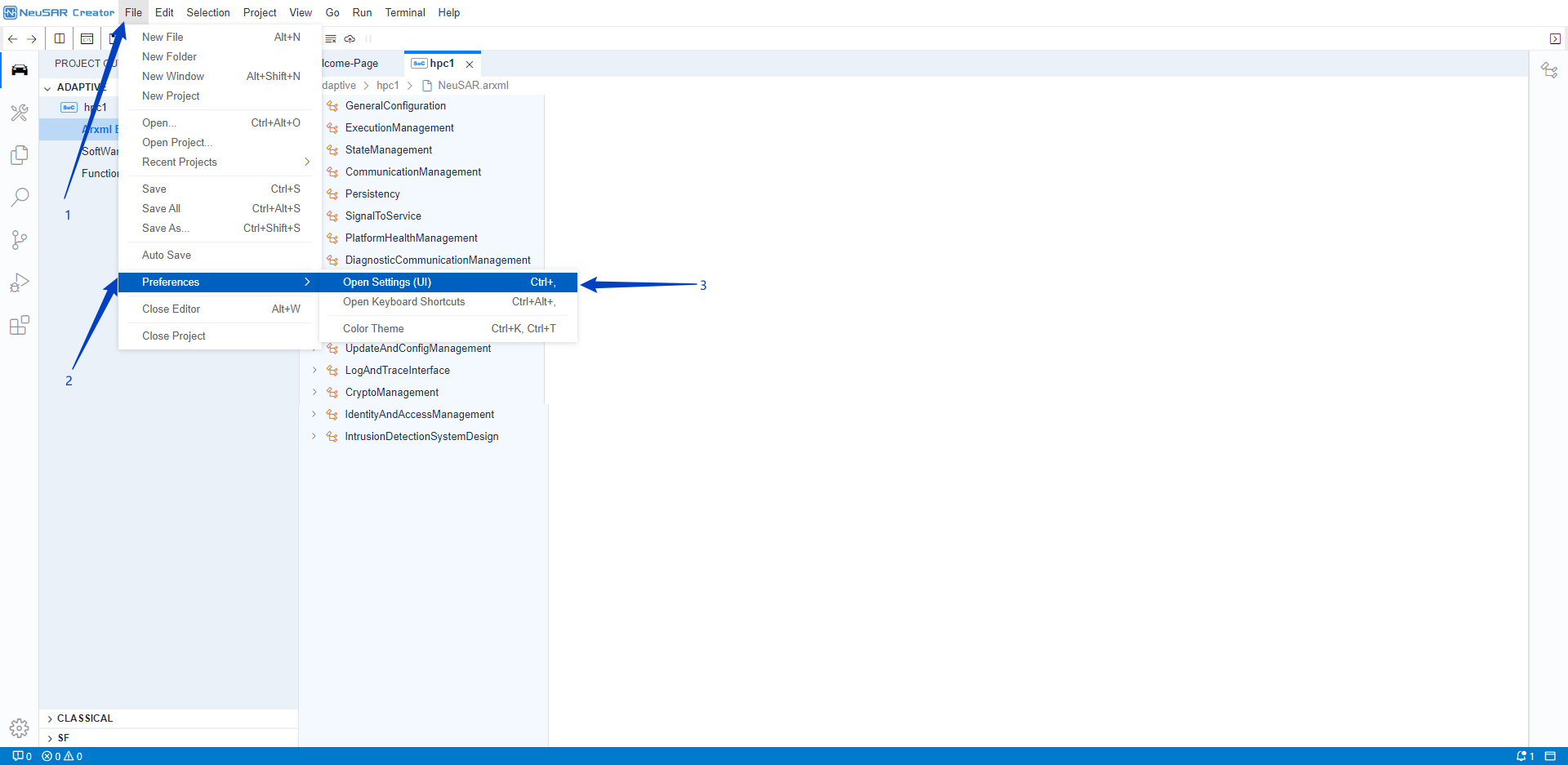 打开设置编辑器